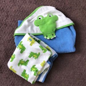 Bundle of Carter’s Alligator Towels for baby